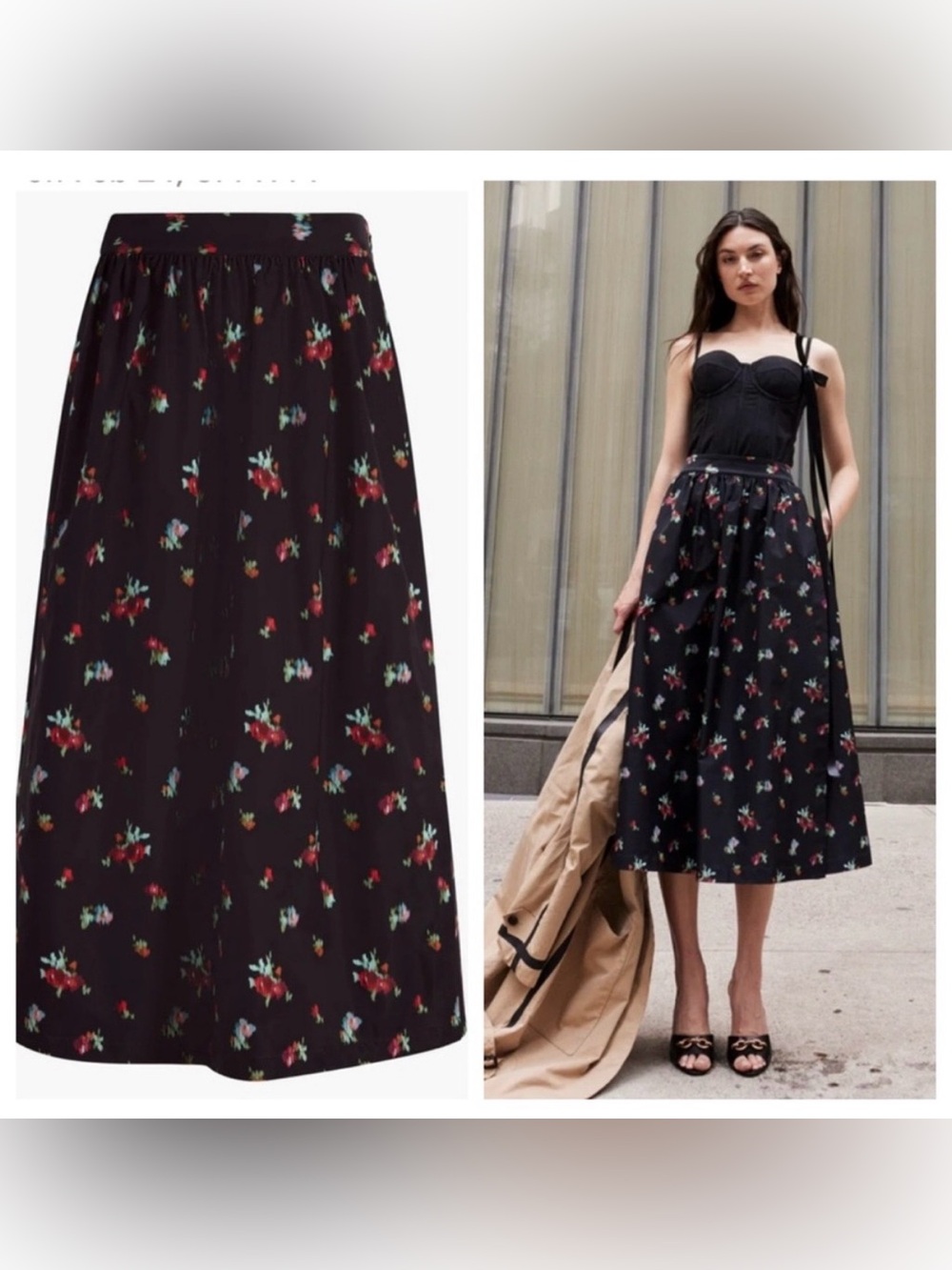 Hill House Krista Black Taffeta Midi Skirt with Pockets